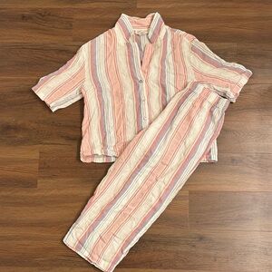 Sincerly Jules Women’s Striped Button Pajama Set in Pink, White & Light Blue